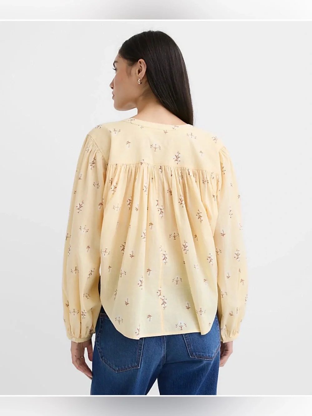 LOFT Yellow Floral Balloon Sleeve Cotton Peasant Blouse NWT Large Cottagecore